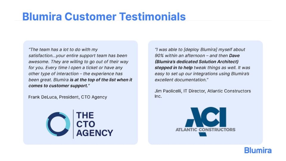 Blumira Customer Testimonials