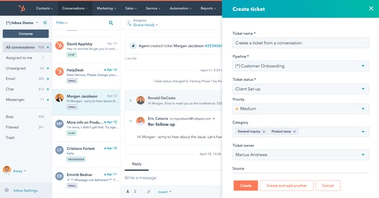 Screenshot of Hubspot's website allowing user to try basic services through a free plan.