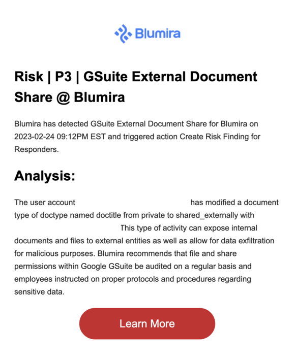 Google Workspace Finding: External Document Shared