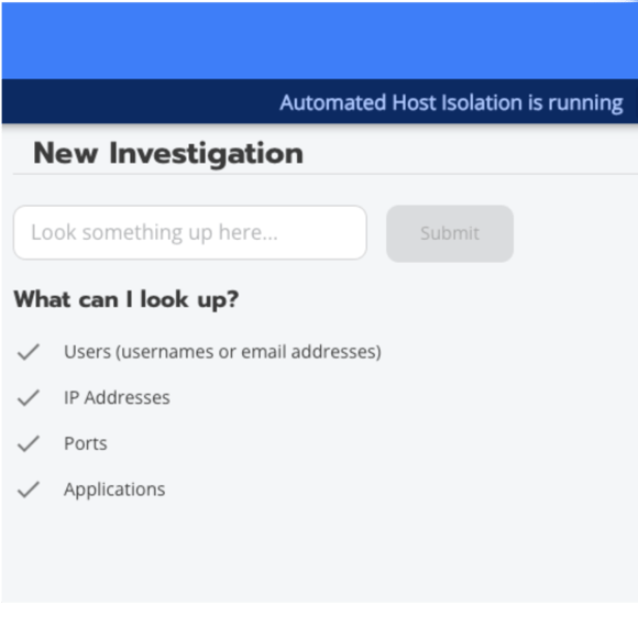 screenshot of new investigation