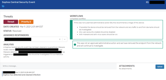 Blumira detected threat via Sophos Central