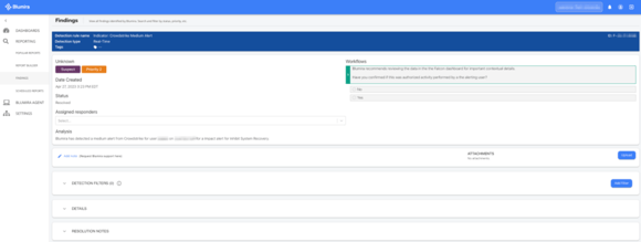 Example of CrowdStrike finding in Blumira's platform
