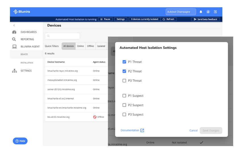 Automated host isolation from Blumira
