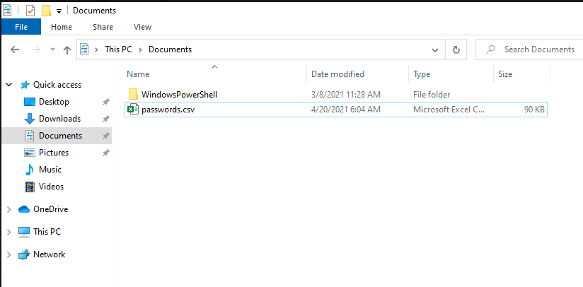 Screenshot of a password list