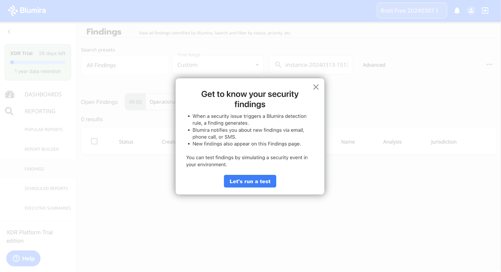 Run a simulated security event to see how Blumira detections work