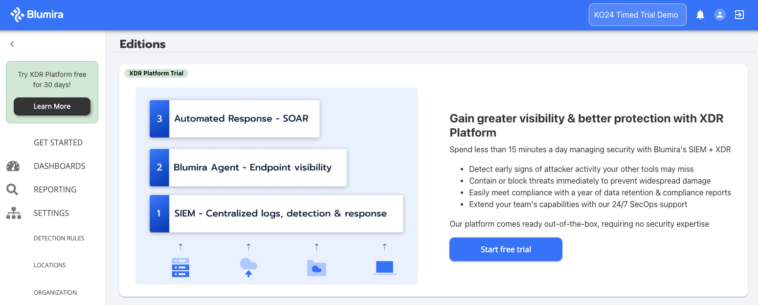 Image that shows where to Click Start free trial on the window below after you sign into your account